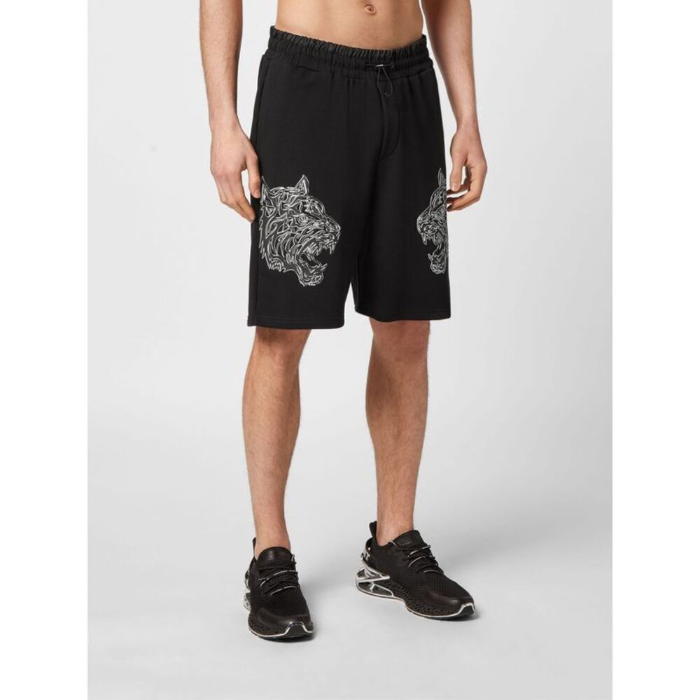 Plein Sport Jersey Jogging Shorts With Graphic Print And Drawstring Waist